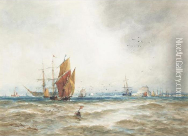Shipping Off The French Coast Oil Painting - Thomas Bush Hardy