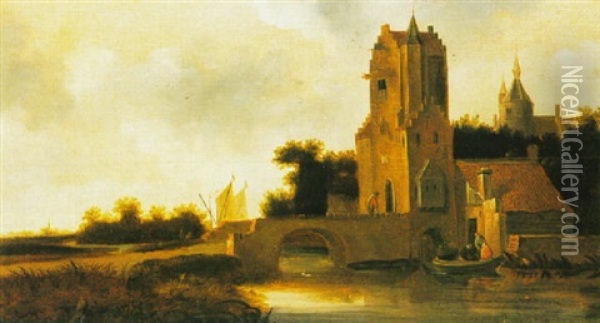 A River Landscape With The Pellecussenpoort Of Utrecht Oil Painting - Wouter Knijff