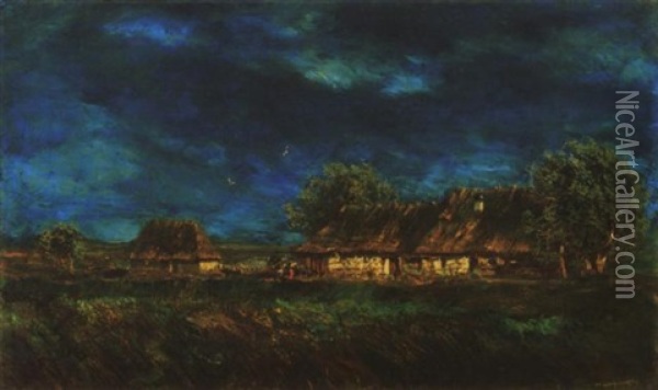 Taj Kek Fellegekkel (landscape With Blue Clouds) Oil Painting - Laszlo Mednyanszky