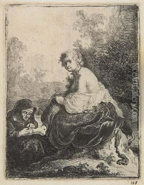 A Woman Cutting Her Mistresses Nails Oil Painting - Rembrandt Van Rijn