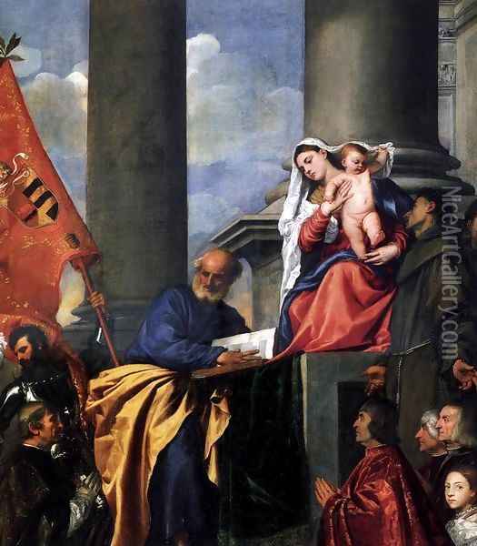 Madonna with Saints and Members of the Pesaro Family (detail) Oil Painting - Tiziano Vecellio (Titian)