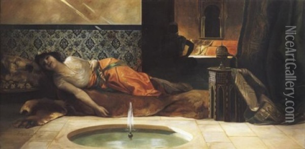Femme Orientale Etendue Sur Un Sofa Oil Painting - Jean Joseph Benjamin Constant