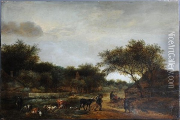 Troupeau A L'entree D'un Village Oil Painting - Guillam Dubois