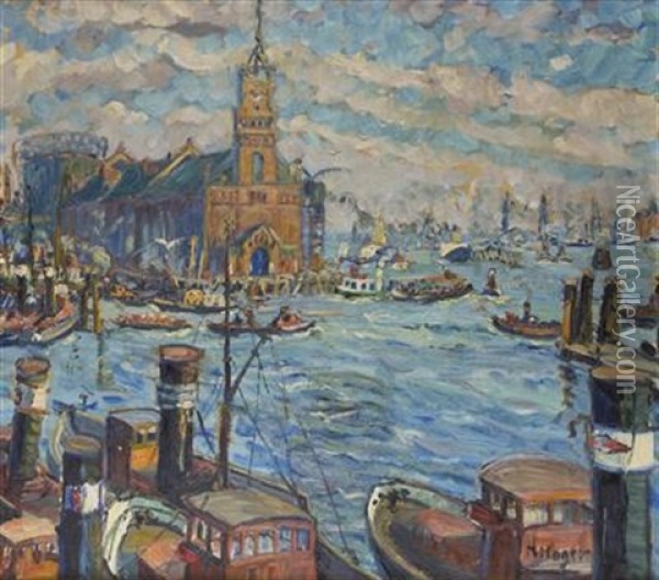 Hafen In Hamburg Oil Painting - Marie Hager