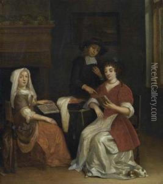 The Reading Lesson. Oil Painting - Regnier de La Haye