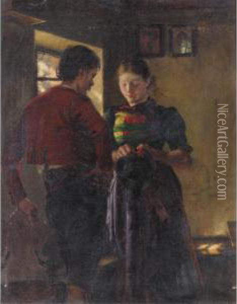 Der Antrag, Iii (the Proposal, Iii) Oil Painting - Albin Egger-Lienz