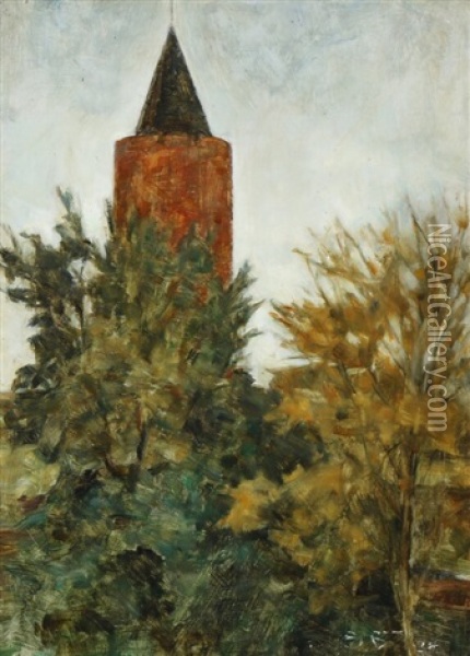 Vordingborg Castle Ruins With The Goose Tower Oil Painting - Svend Hammershoi