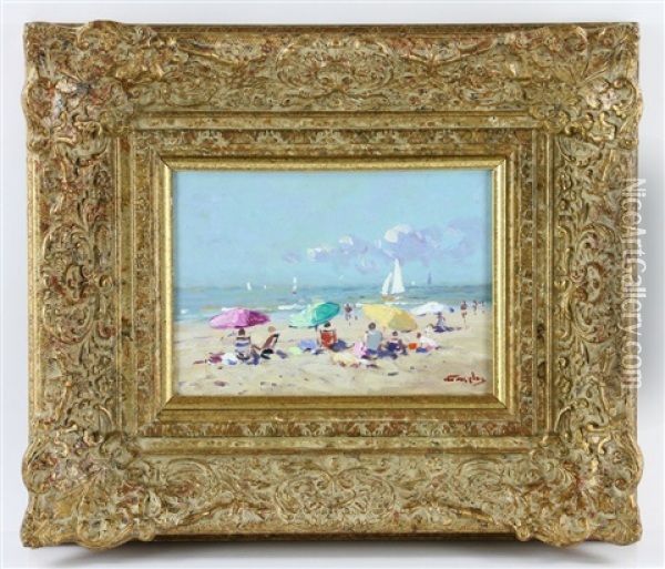 Beach Scene Oil Painting - David van der Plas