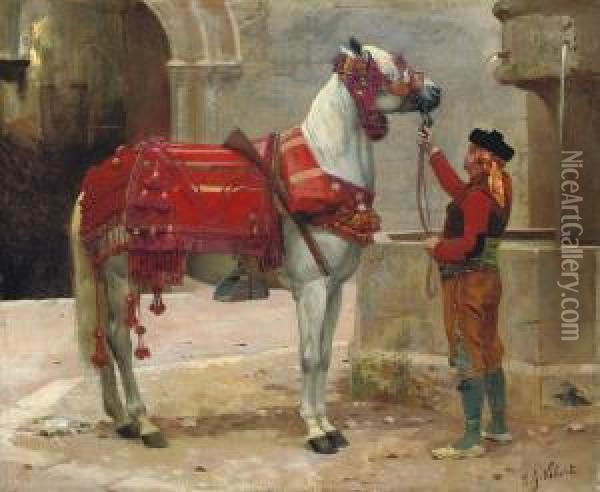 An Andalusian Horse And Rider Oil Painting - Jehan Georges Vibert