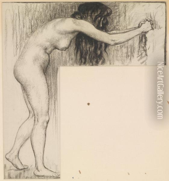 Female Nude Leaningforward Oil Painting - Josef Engelhart