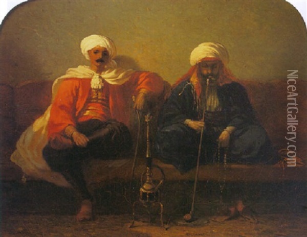 Les Fumeurs Turcs Oil Painting - Alexandre Gabriel Decamps