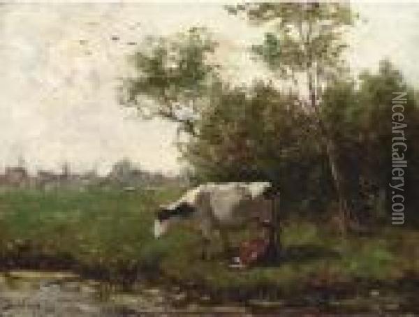 Milking Time Oil Painting - Bernard Johann De Hoog