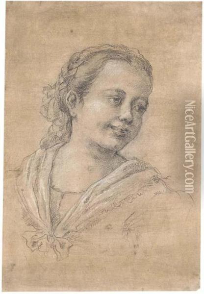 Portrait Of A Girl, Bust-length, Looking To The Right Oil Painting - Francesco Zuccarelli