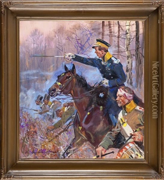 Motyw Z Olszynki Grochowskiej Oil Painting - Woiciech (Aldabert) Ritter von Kossak