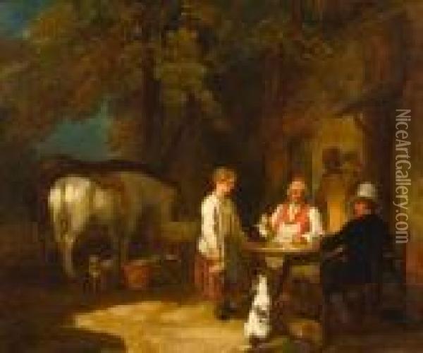 Figures Outside A Hostelery Oil Painting - George Morland