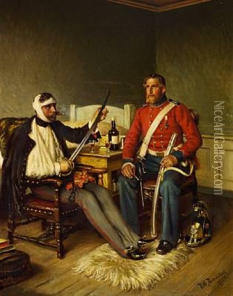 Dragoon Andkjaer Is Visiting His Enemy Count Reichenbach At His Bedside Oil Painting - Vilhelm Rosenstand