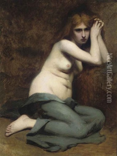 A Sorrowful Maiden Oil Painting - Jean Jacques Henner