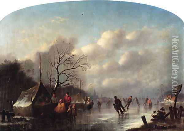 Afternoon Skating in Delft Oil Painting - Johann Mongels Culverhouse