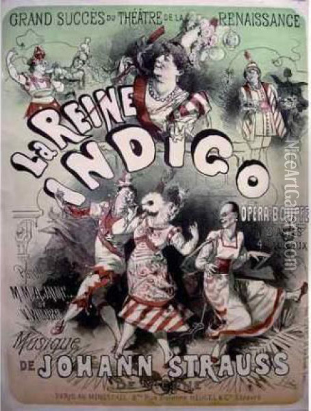 La Reine Indigo... Musique De Johann Strauss. H. Heugel Ed. 1875 Oil Painting - Jules Cheret