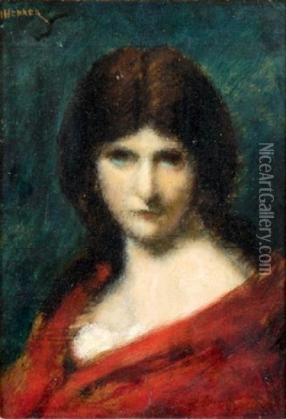 Portrait De Femme Au Chale Rouge Oil Painting - Jean Jacques Henner