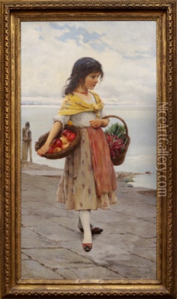 Home From The Market, Venice Oil Painting - Eugen von Blaas