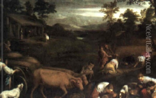 Ruth And Boaz Oil Painting - Jacopo dal Ponte Bassano