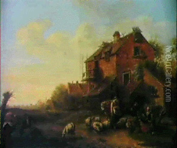 Hirtenszene In Einem Dorf Oil Painting - Emanuel Murant