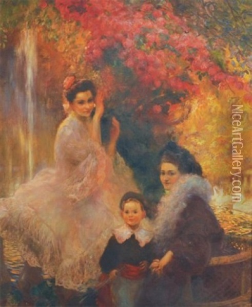 Madame Latouche Et Ses Enfants Oil Painting - Gaston La Touche