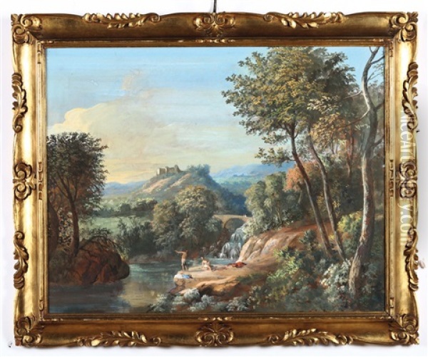 Paesaggio Con Armenti Paesaggio Con Ponte Romano (pair) Oil Painting - Marco Ricci