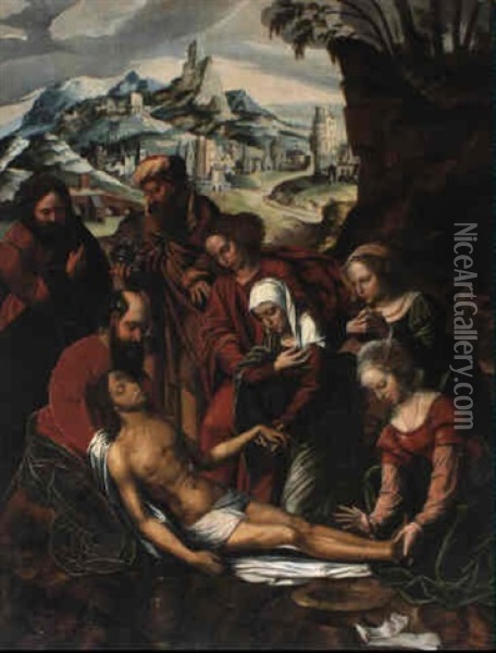 Die Beweinung Christi Mit Der Stadt Jerusalem Im Hintergrund Oil Painting - Ambrosius Benson