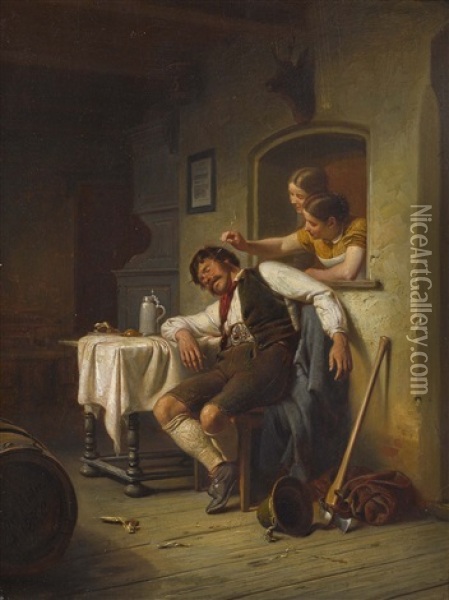 A Playful Banter Oil Painting - Ferdinand Meyer-Wismar