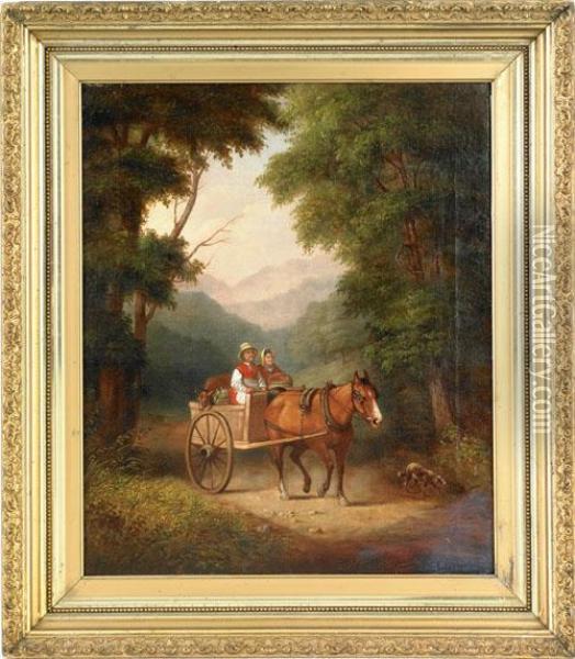 Landscape With A Man And Woman In A Cart Oil Painting - Edward Lamson Henry