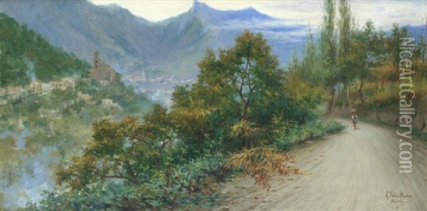 The Road To Maiori Oil Painting - Angelo Della Mura