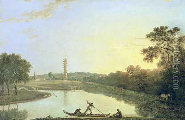 Kew Gardens: The Pagoda and Bridge, 1762 Oil Painting - Richard Wilson