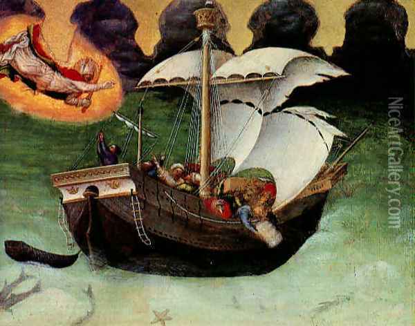 Quaratesi Altarpiece- St. Nicholas saves a storm-tossed ship 1425 Oil Painting - Gentile Da Fabriano