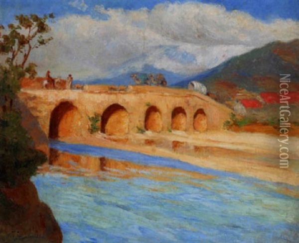 Le Pont Sur La Riviere A Beyrouth Oil Painting - Edmond Anne Antoine Tapissier
