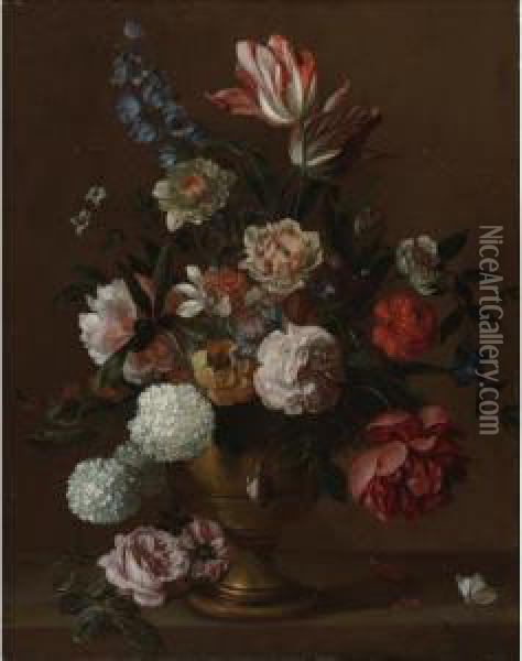 Still Life Of Flowers In A Vase Oil Painting - Jakob Bogdani Eperjes C