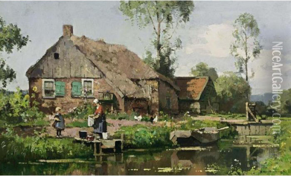 In The Farmyard Oil Painting - Cornelis Vreedenburgh