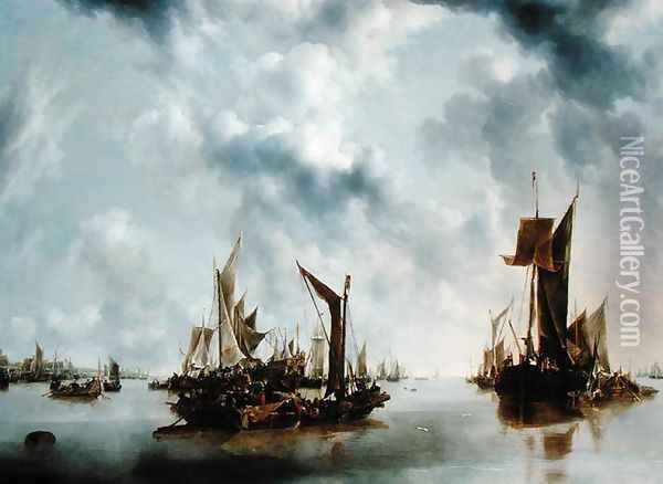 A Calm, 1654 Oil Painting - Jan Van De Capelle