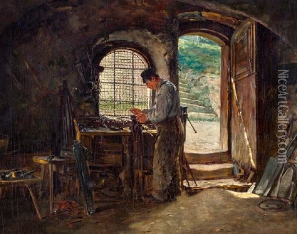 Boer In Werkplaats Oil Painting - Theodor Kleehaas