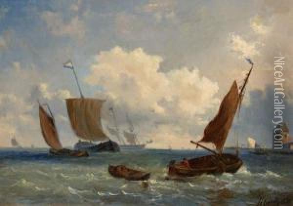 Zeilschepen Voor De Kust Oil Painting - Petrus Paulus Schiedges