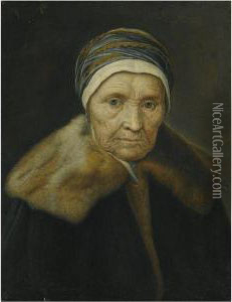 Portrait Of An Old Lady, Head And Shoulders Oil Painting - Is Monogrammist