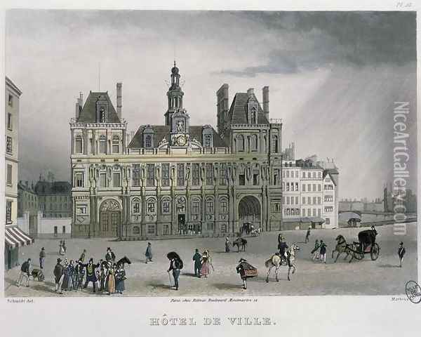 The Hotel de ville, Paris, 1832 Oil Painting - Bernhard Schmidt