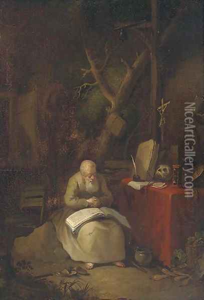 Saint Jerome in a landscape Oil Painting - Gerrit Dou