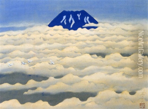 Peak Of Mountain Oil Painting - Koson Ikeda