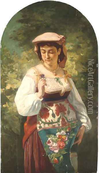An Italian beauty holding a flower Oil Painting - Aleksandr Davidovic Drevin