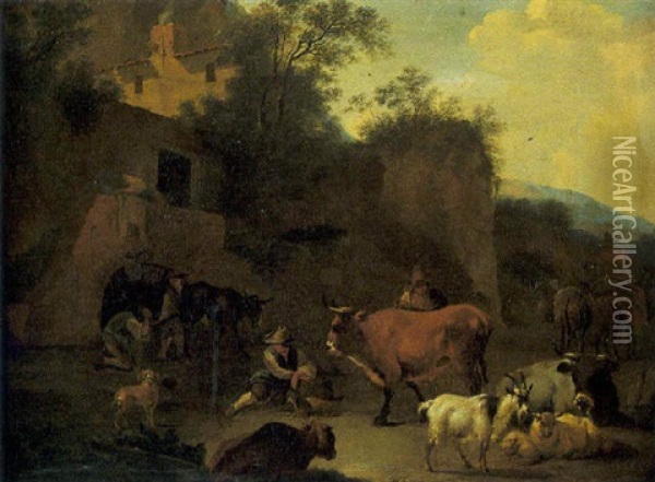 Scene Pastorale Dans La Campagne Romaine Oil Painting - Michiel (Carree) Carre