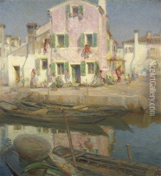 Burano, Venice Oil Painting - Pietro Bianco Bortoluzzi