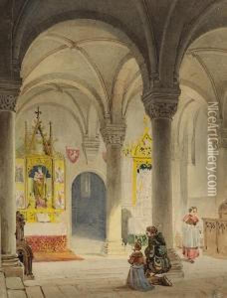 Betende In Einer Kirchenkapelle Oil Painting - Ferdinand Rothbart