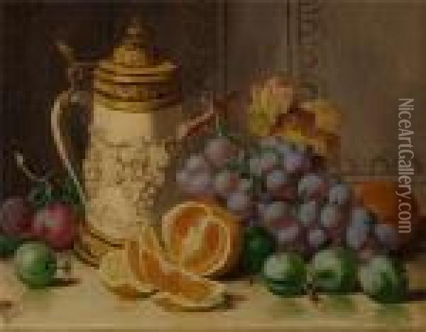 Composizione Di Frutta E Vari Oggetti, Tra Cui Un Boccale Oil Painting - Charles Thomas Bale